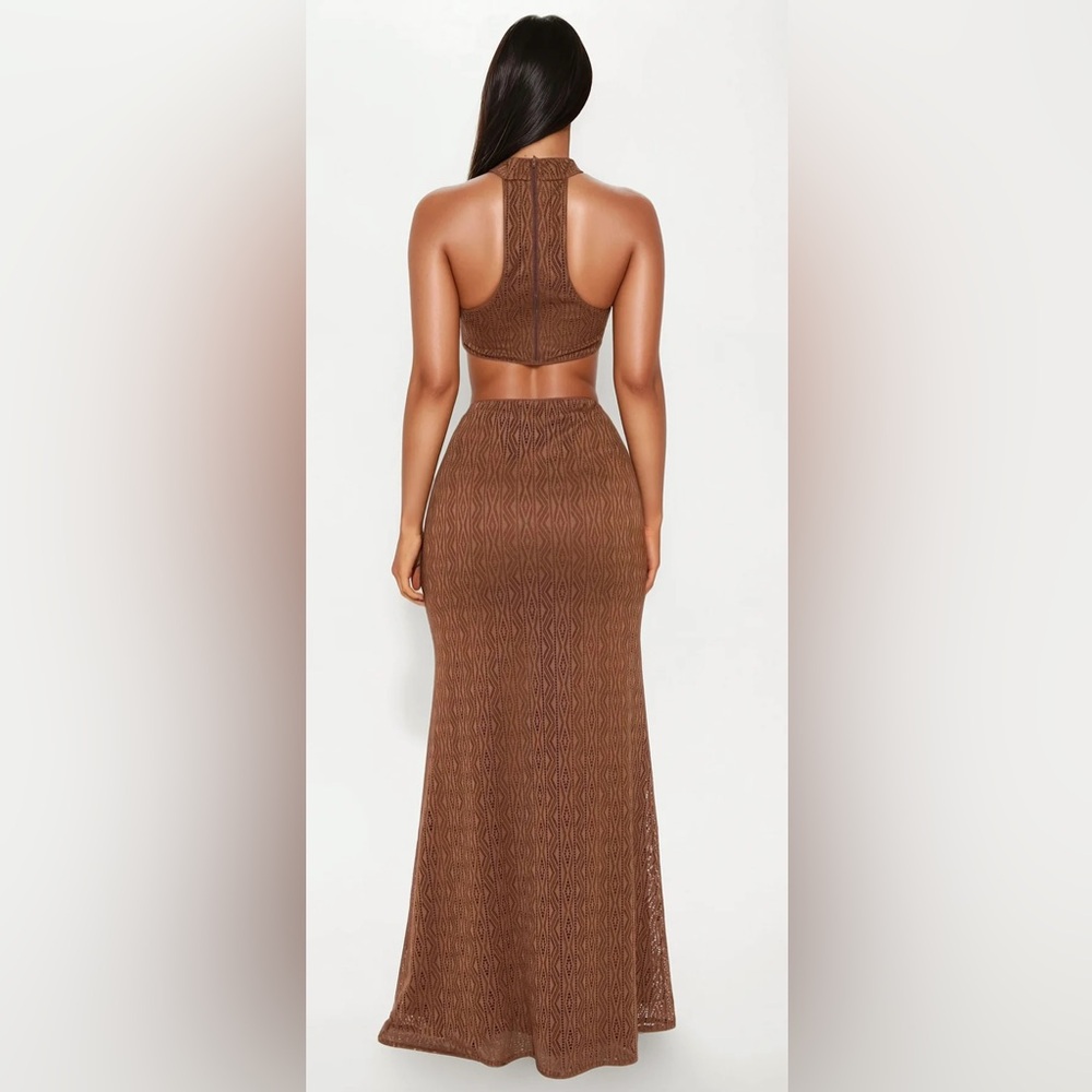 Fashion Nova Savanna Crochet Maxi Skirt Set-Brown-Large NWT🤎 - Picture 3 of 5